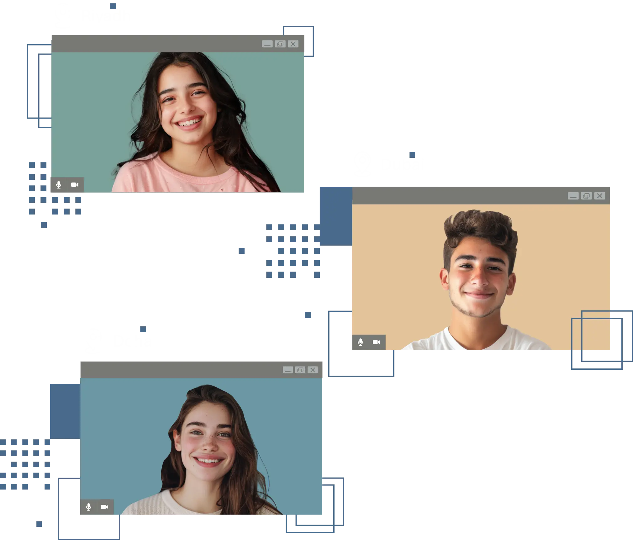 Students video-calling with their tutors from Riyadh, Dubai, and Doha